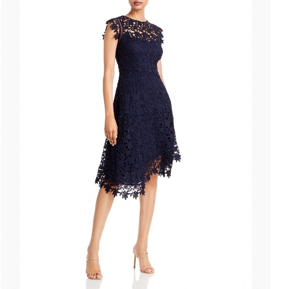 Eliza J Navy Blue Asymmetric Guipure Lace Dress Size 12 EJ0M0771